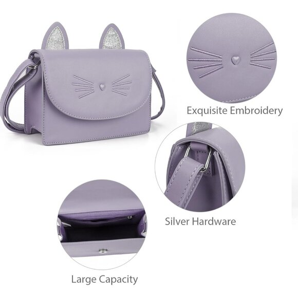Small Purple Cat Crossbody Purse for Girls – Ideal Daily Essentials Storage - Picture 4 of 6